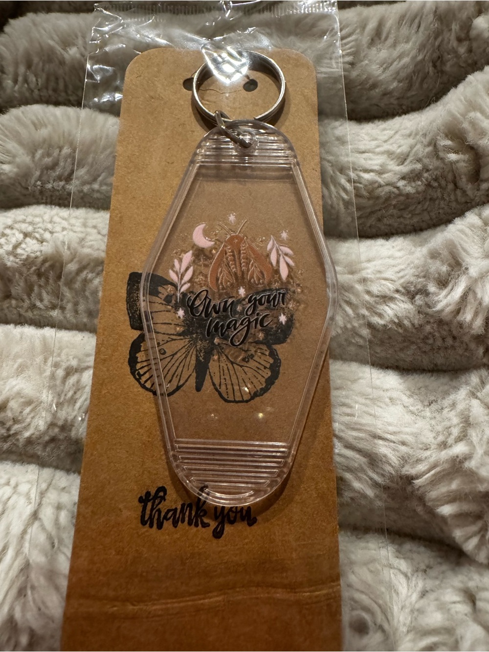 Clear Acrylic Hotel Keychain with Pink Accents - Own Your Magic